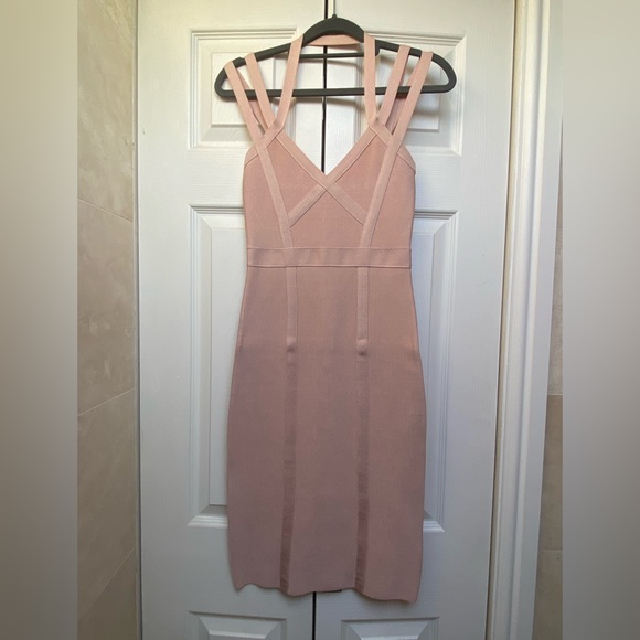 Bebe Pink Strap Midi Bandage Dress - Picture 3 of 9